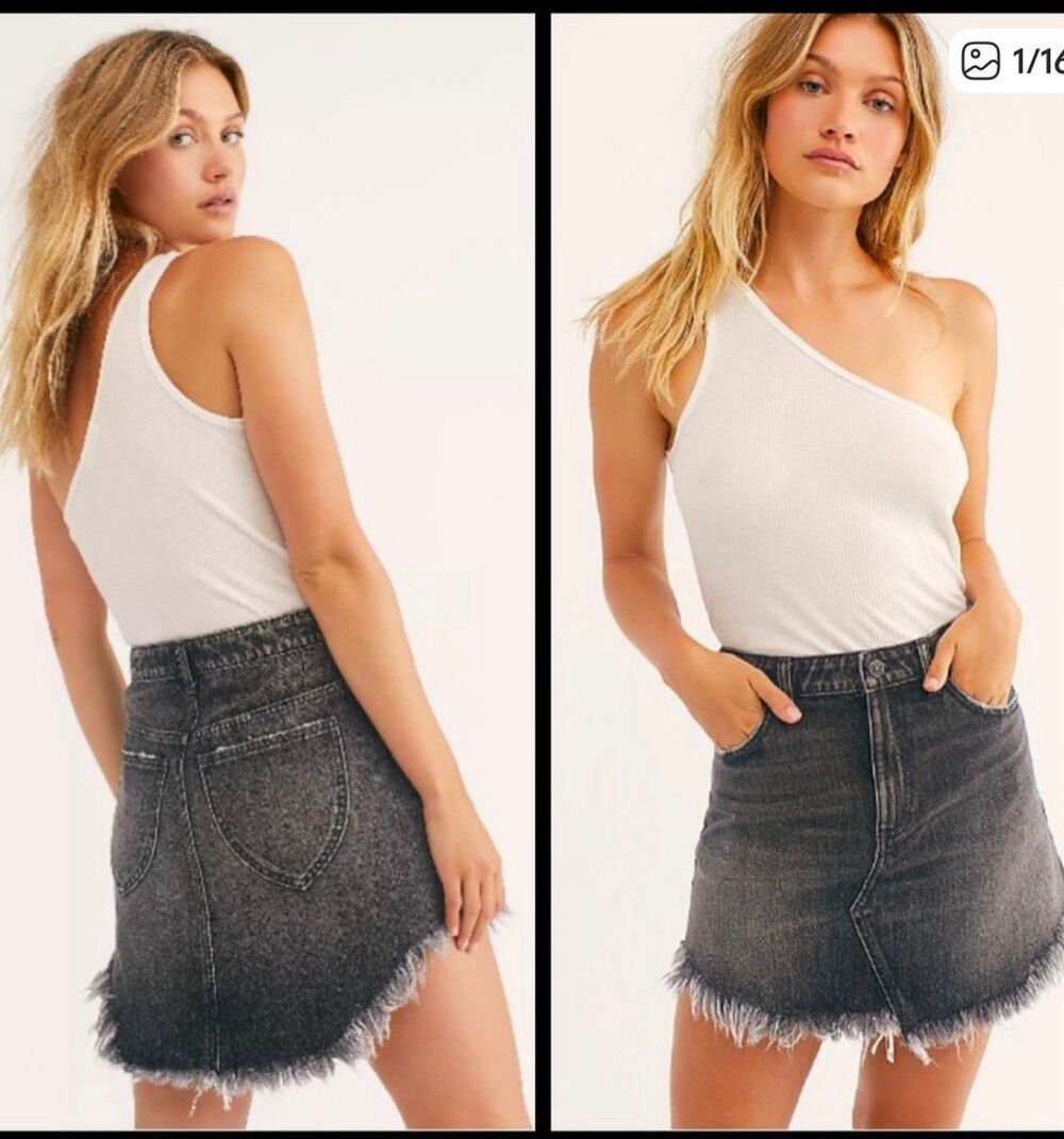 NWT Free People denim mini skirt womens 31 Bailey maverick black